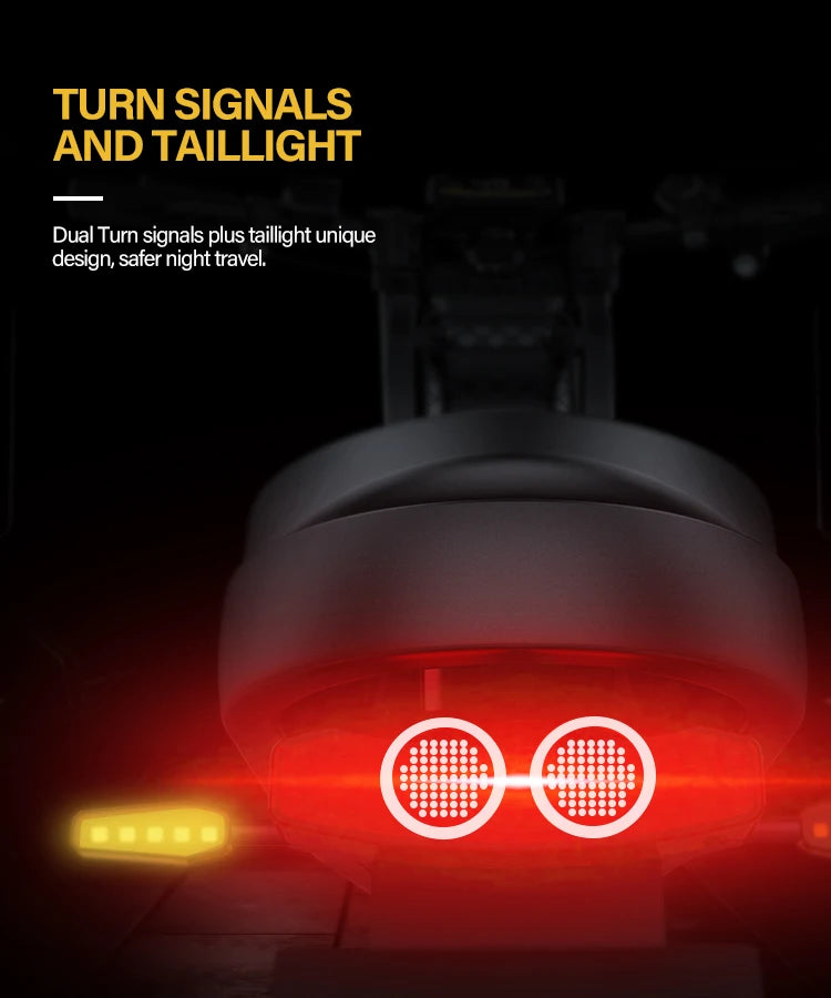 Motorcycle tail light with turn signals on a dark background