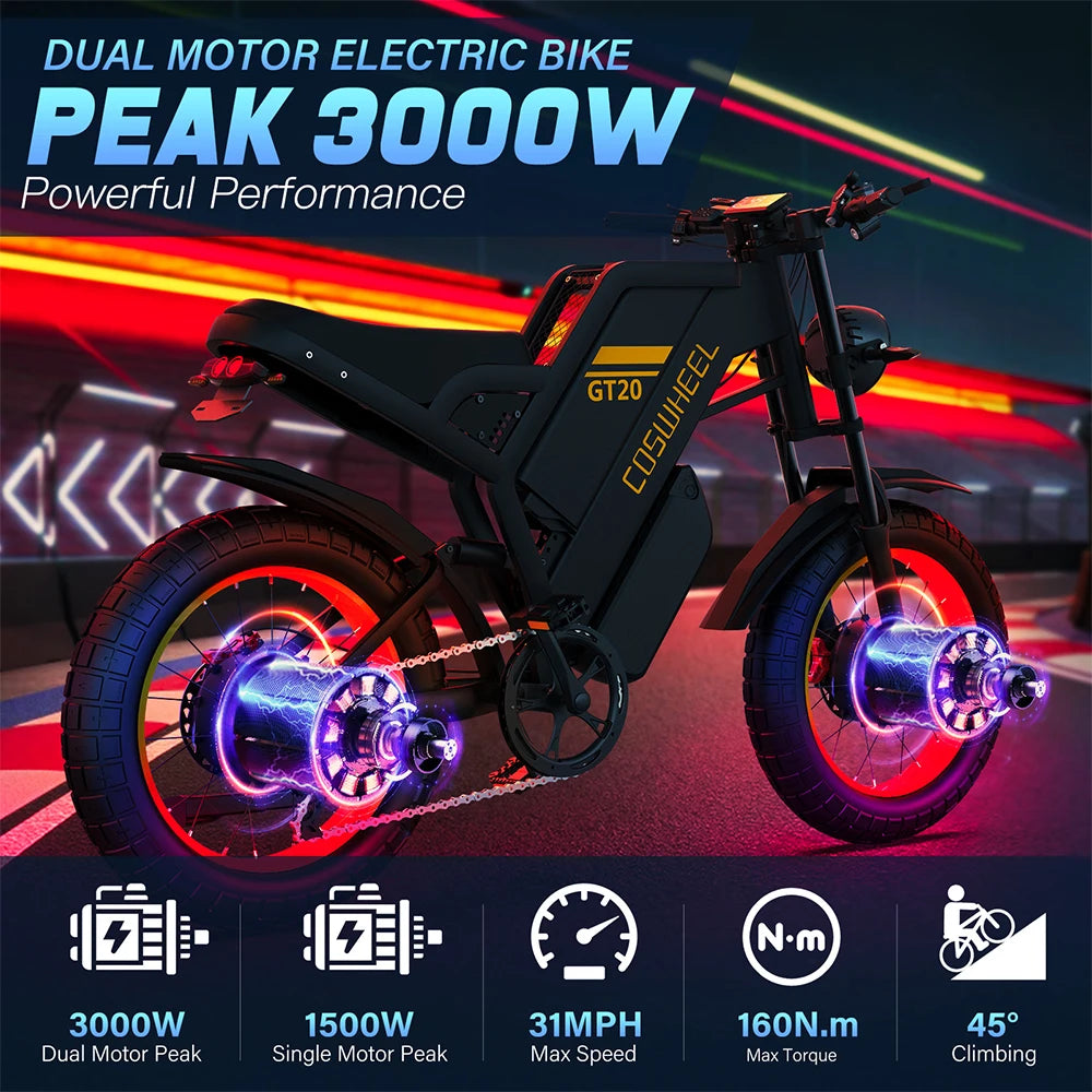 COSWHEEL - Electric bike GT20 1500W, GT20 Max 2000W(Most Powerfull) & GT20 Pro 3000W