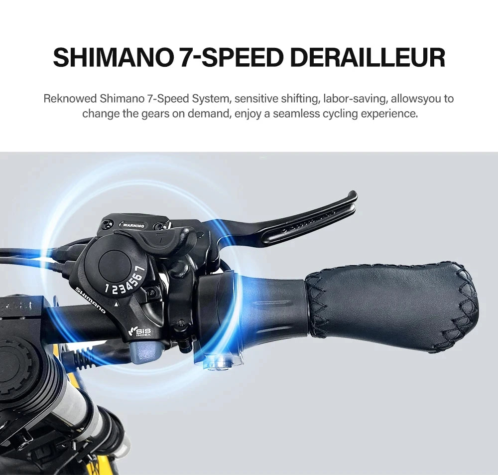 Shimano 7-speed derailleur with text on a gray background