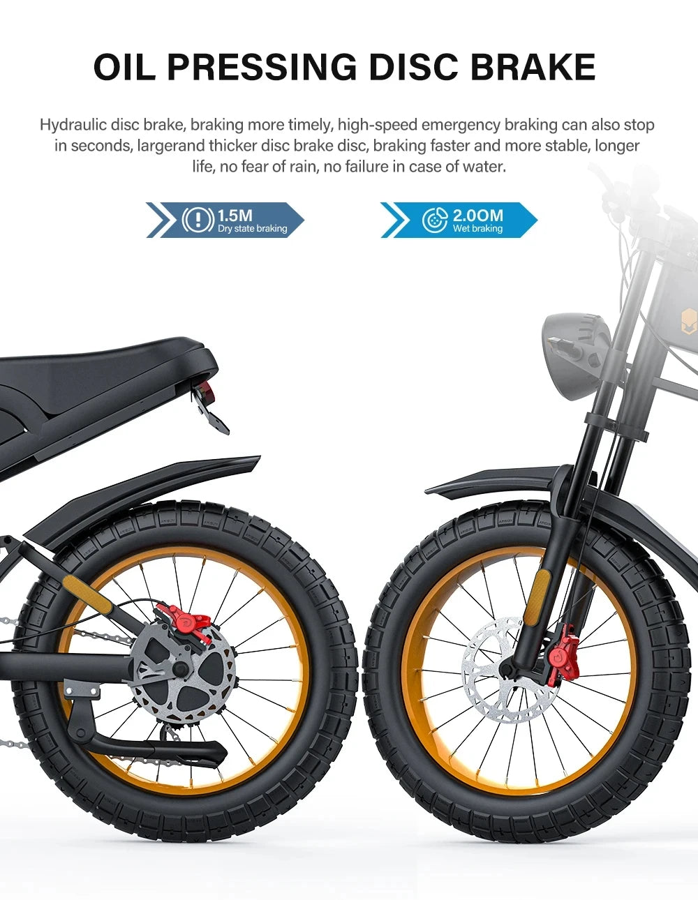 Motorcycle with oil pressing disc brake system on a white background
